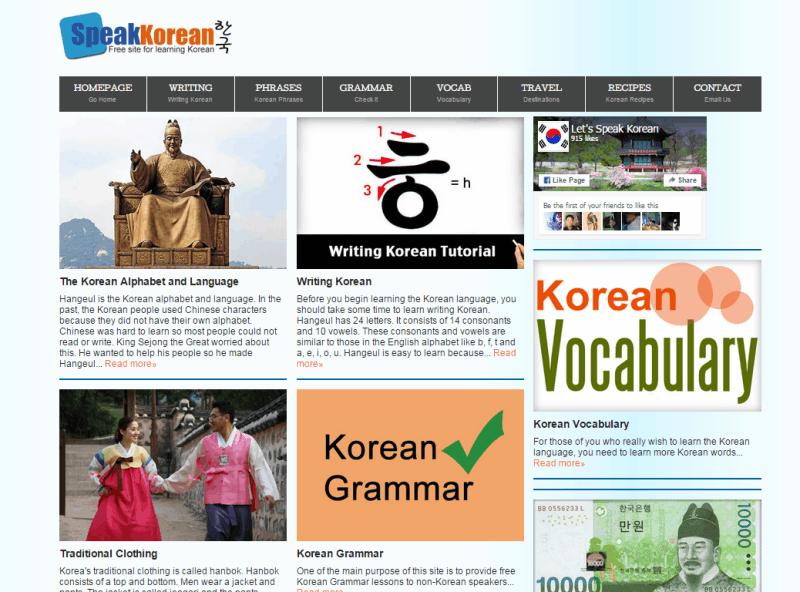 free korean language learning websites